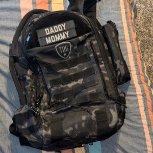 Kids Black Tactical Camo Sling Backpack with 'Daddy Mommy' Patch